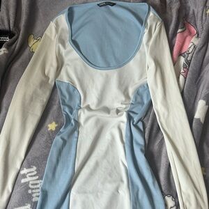 Blue and white dress